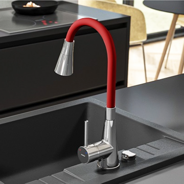 Смеситель для кухни FERRO ZUMBA II BZA42R (красный) (гибкий излив) - фото