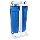 Магистральный фильтр на станине Aquafilter HHBB20A G1'' (латунь) 20BB 45°C 8bar с манометром (без картриджа) - фото