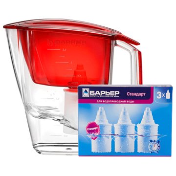 Фільтр глечик Бар'єр Гранд червоний (глечик + 4 картриджа) - фото