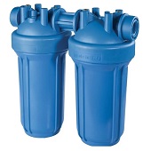 Магистральный фильтр Atlas Filtri DP BIG DUO AB (голубая) Ø1" IN (пластик) 10'' 45°C 8,3bar ZA1702712 (без картриджа) - фото