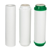 Набор картриджей для проточного фильтра Aquafilter FP3-K1-CRT Ø70x250мм 45°C (механическая очистка, умягчение  удаление железа) - фото