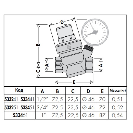 Редуктор зниження тиску Caleffi 533441H 1/2'' DN15 16бар 80°C зі з'єднанням для манометра - фото