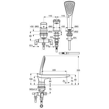 Смеситель для ванной Kludi Ambienta с выдвижной душевой ручкой 534470575 - фото
