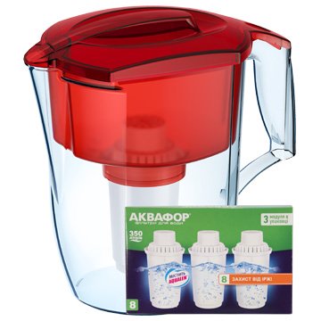 Фильтр-кувшин Аквафор Океан А5 красный (кувшин + 4 картриджа) - фото