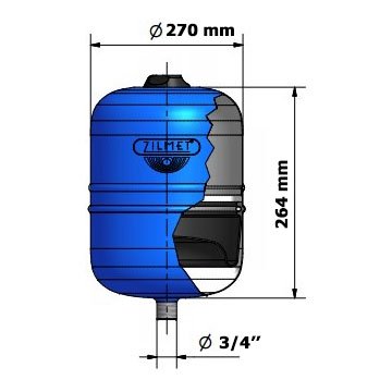 Расширительный бак Zilmet HYDRO-PRO 12 л 3/4''G Ø270 H=264 мм 10 bar 11A0001200 - фото