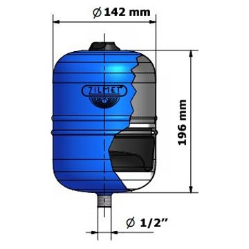 Расширительный бак Zilmet HYDRO-PRO 2л 1/2''G Ø128 H=187мм 10bar 11A0000200 - фото