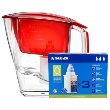 Фильтр кувшин Барьер Гранд красный (кувшин + 4 картриджа) - фото