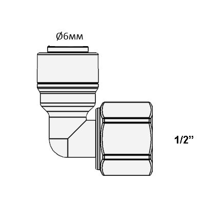 Фітінг кутовий 4ME7 (трубка Ø6мм - різьба 1/2'') - фото