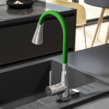 Смеситель для кухни FERRO ZUMBA II BZA42G (зеленый) (гибкий излив) - фото