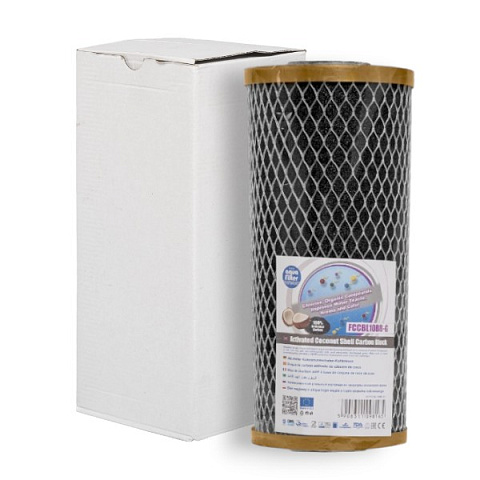  Картридж із пресованим кокосовим вугіллям Aquafilter FCCBL10BB-G Ø107x250мм 45°C (очищення від хлору та органічних забруднень) - фото