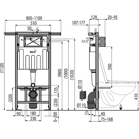 Инсталляция для подвесного унитаза AlcaPlast AM102/1120 Jadromodul (8595580550004) - фото