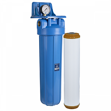 Фільтр для видалення заліза Aquafilter FH20B1-B-WB/FE G1'' (латунь) 20BB 45°C 8bar з манометром (картридж Aquafilter FCCFE20BB) - фото