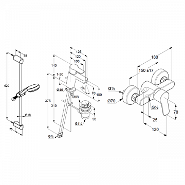 Набір змішувачів для ванної Kludi Pure&Easy 3in1 378450565 - фото