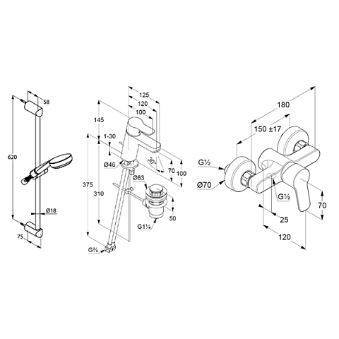 Набір змішувачів для ванної Kludi Pure&Easy 3in1 378450565 - фото