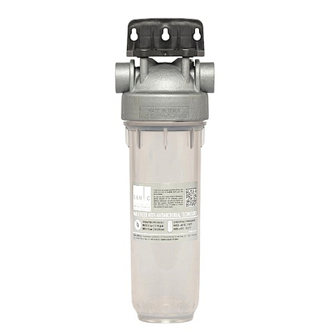 Фильтр-колба Atlas Filtri DP MONO SANIC (прозр.)  Ø1/2'' OT (латунь) 10'' 45°C 8bar KIT SA1380301 - фото