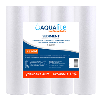 Картридж полипропиленовый Aqualite PS5 Ø60x252мм 5mcr 45°C (очистка от механических примесей) (упаковка 4шт) - фото