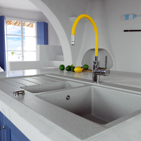 Змішувач для кухні FERRO ZUMBA BZA4C (жовтий) (гнучкий вилив) - фото