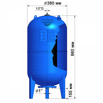 Расширительный бак Zilmet ULTRA-PRO 60 л 1''G вертикальний Ø380 H=860 мм 10 bar 1100006004 - фото