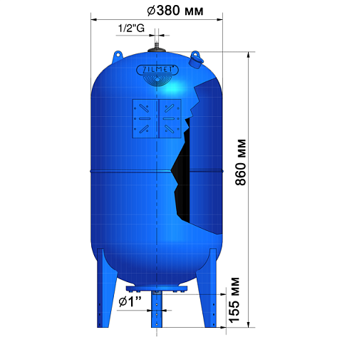 Бак розширювальний Zilmet ULTRA-PRO 60 л 1''G вертикальний Ø380 H=860 мм 10 bar 1100006004 - фото