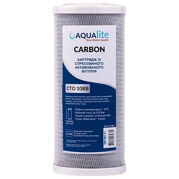 Картридж с прессованным активированным углем Aqualite CTO10BB Ø107x250мм 45°C - фото