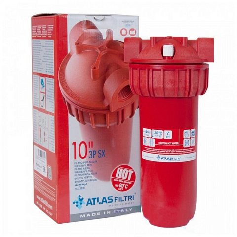 Корпус магистрального фильтра горячей воды Atlas Filtri PLUS HOT 3P Ø1/2'' (пластик) 10'' (senior) MFP SX AB 80°C 8bar KIT ZA111P218 (без картриджа) - фото