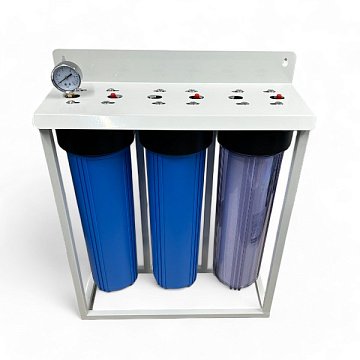 Магістральний фільтр на станині Aqualite TRIO 20BB G1'' (латунь) 45°C 8bar (з картриджами) - фото