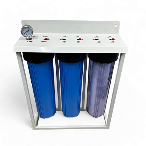 Магистральный фильтр на станине Aqualite TRIO 20BB G1'' (латунь) 45°C 8bar (с картриджами) - фото