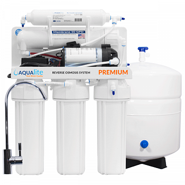 Фильтр обратного осмоса с насосом Aqualite Premium 5-50P с мембраной Filmtec 50GPD (AQP5-50P) - фото