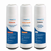Набор картриджей Aqualite TRIO Fe для проточного фильтра (очистка от хлора, органики, железа и смягчение) - фото