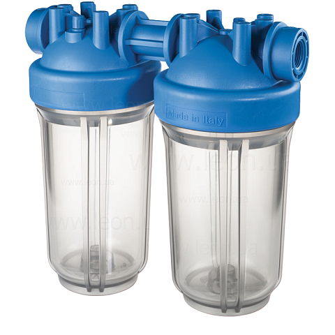 Магистральный фильтр Atlas Filtri DP BIG DUO TS (прозрачный) Ø1" IN (пластик) 10'' 45°C 8,3bar ZA1702711 (без картриджа) - фото