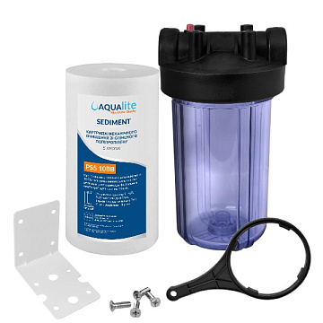 Корпус фільтру Aqualite FH10B1 (прозорий) Ø1'' IN 10'' 45°C 8,3bar (з картриджем механічного очищення 5мкр) - фото