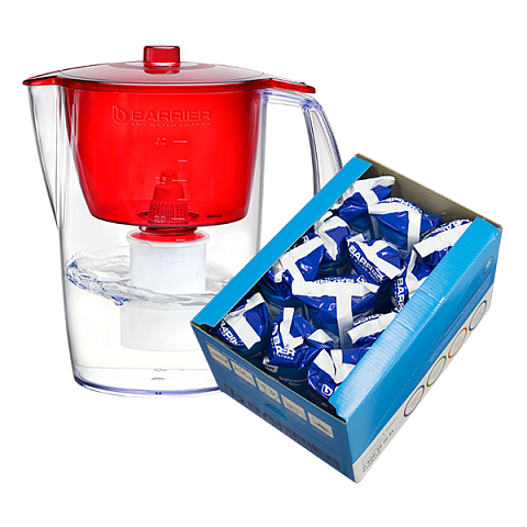 Фильтр кувшин Барьер Лайт красный жесткость (кувшин + 13 картриджей) - фото