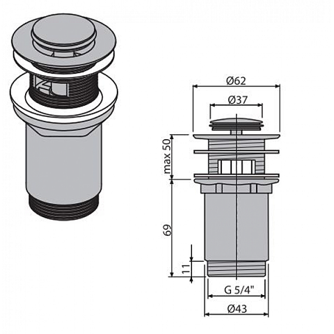 Донний клапан AlcaPlast A391 click/clack - фото