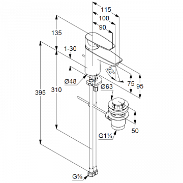 Змішувач для умивальника Kludi Pure&Solid 343820575 - фото