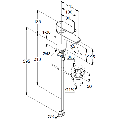 Смеситель для умывальника Kludi Pure&Solid 343820575 - фото