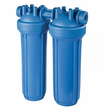 Магистральный фильтр Atlas Filtri DP BIG DUO AB (голубая) Ø1" IN (пластик) 20'' 45°C 8,3bar ZA1802712 (без картриджа) - фото