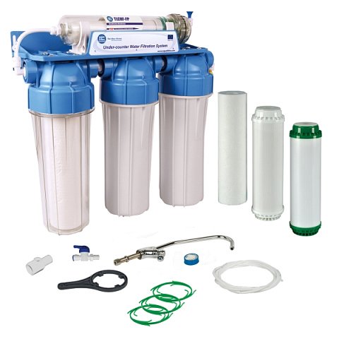 Проточный фильтр питьевой воды Aquafilter FP3-HJ-K1N с капиллярной мембраной под кухонную мойку с краном питьевой воды - фото