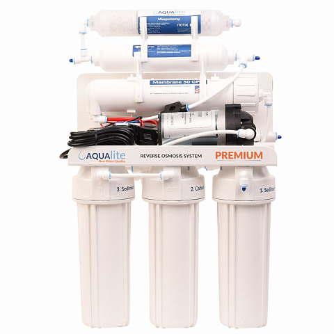 Фільтр зворотного осмосу з помпою Aqualite Premium 6-50P з мембраною Filmtec 50GPD з мінералізатором (AQP6-50P) - фото