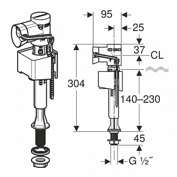 Впускной клапан Geberit Geberit Impuls Basic 340, подвод воды снизу, 1/2'', ниппель из пластика (136.726.00.1) - фото