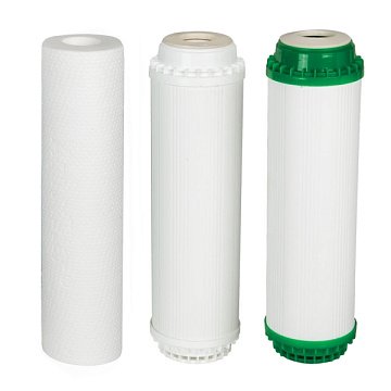 Набор картриджей для проточного фильтра Aquafilter FP3-K1-CRT Ø70x250мм 45°C (механическая очистка, умягчение  удаление железа) - фото