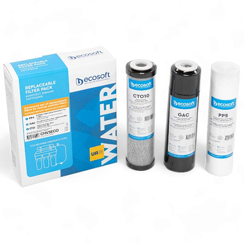 Покращений комплект картриджів Ecosoft 1-2-3 для фільтрів  зворотного осмосу CHV3ECO - фото
