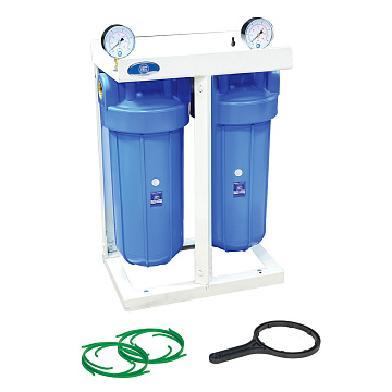 Магистральный фильтр на станине Aquafilter HHBB10A G1'' (латунь) 10BB 45°C 8bar с манометром (без картриджа) - фото