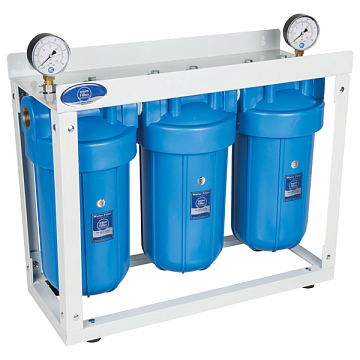Магистральный фильтр на станине Aquafilter HHBB10B G1'' (латунь) 10BB 45°C 8bar с манометром (без картриджа) - фото