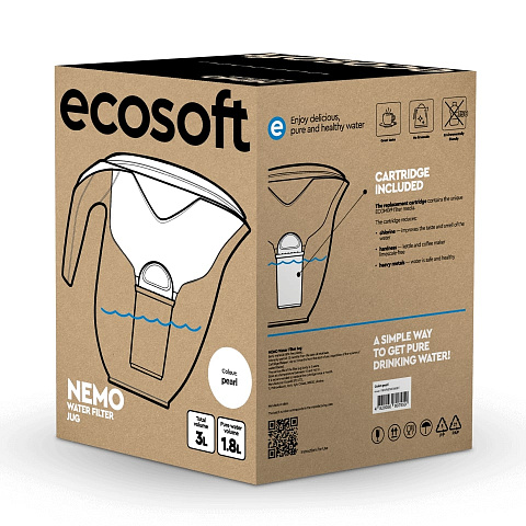 Фильтр-кувшин Ecosoft Nemo (перламутр) 3.0/1.8л FMVNEMOWECO + 3 картриджа - фото
