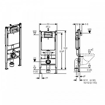 Інсталяція для підвісних унітазів Geberit Duofix з клавішею Delta 50 (458.126.00.1 + 115.135.21.1) - фото