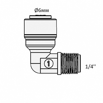 Фитинг угловой 4ME4 (трубка Ø6мм - резьба 1/4'') - фото