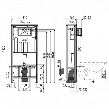 Инсталляция для подвесного унитаза AlcaPlast AM116/1120 Solomodul (8595580550516) - фото