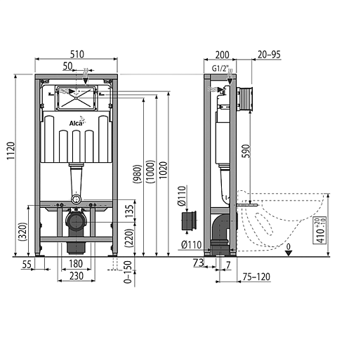 Инсталляция для подвесного унитаза AlcaPlast AM116/1120 Solomodul (8595580550516) - фото