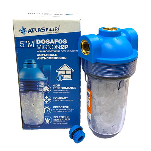 Фильтр от накипи Atlas Filtri DOSAFOS MIGNON PLUS Ø1/2'' 8 bar 35°C RA403P414 (с кристаллами полифосфата) - фото