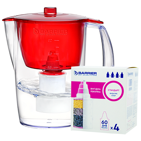 Фільтр глечик Бар'єр Лайт червоний (глечик + 5 картриджів) - фото